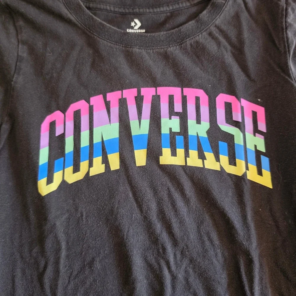 Converse Girls Black Rainbow Logo Stripe T-Shirt Dress Size L 12-13 Yrs